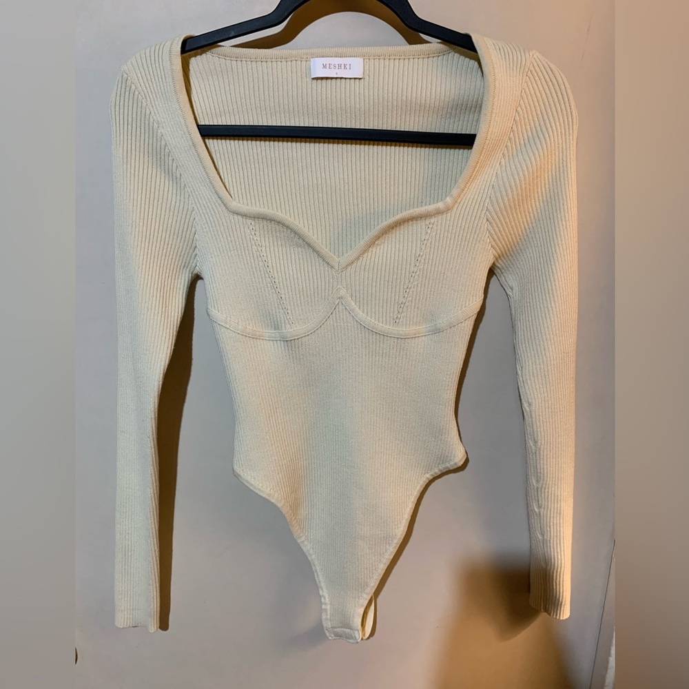 Meshki Cream Ribbed Bodysuit Size Small NWOT